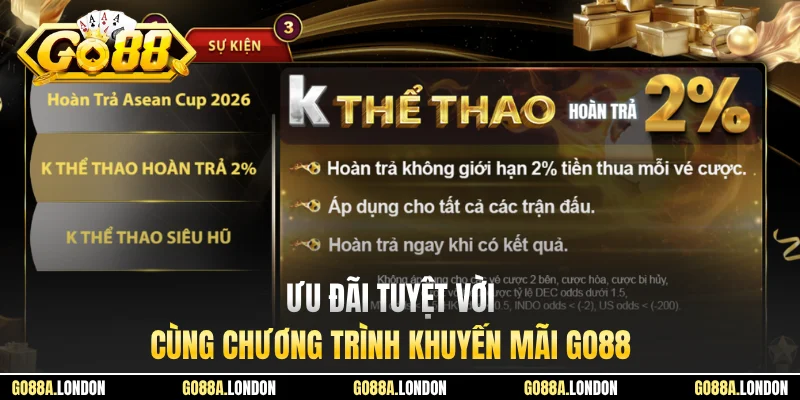 Ưu đãi tuyệt vời cùng chương trình khuyến mãi GO88